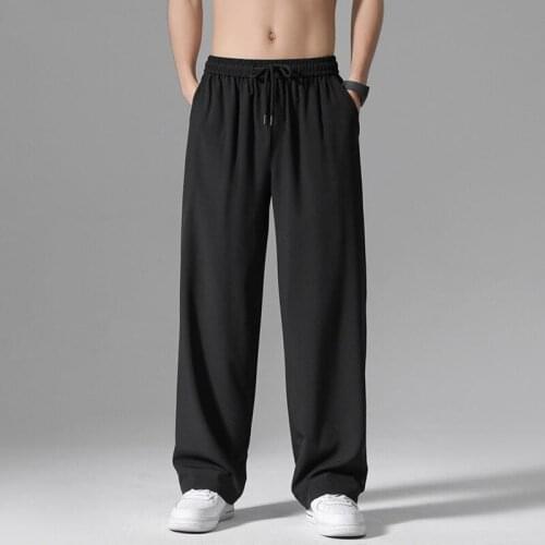 Ice silk New Loose Sweatpants Men Casual Pants Black Gray Wide Pants Comfortable Running Sport Trousers Harem Pants