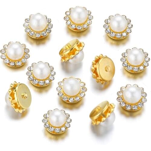 50Pcs Pearl Rhinestone Beads Metal Embellishments Cabochons For Bowknot Flower Hair Decoration DIY Needlework Crafts Supplies