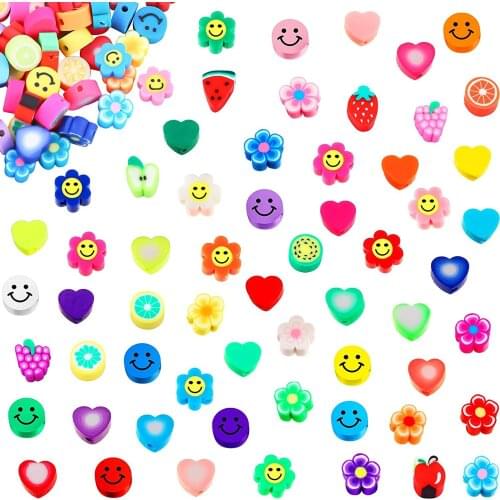 50pcs Mixed Fruit Heart Smile Evil Eye Shape Clay Loose Beads Polymer Clay Beads For Jewelry Making DIY Handmade Accessories