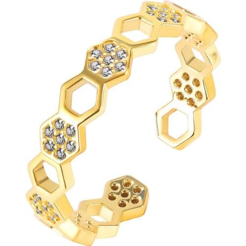 Design Feeling Honeycomb Shape Gold Opening Ring For Woman Korean Fashion Jewelry Party Girls Luxurious Unusual Finger Ring Set