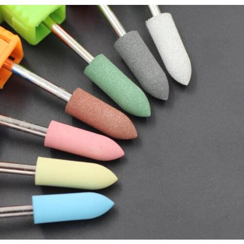 1Pcs 5MM Diameter Long sharp Head Flexible Polished Nail Buffer Rubber Silicon Carbide Electric Manicure Machine Nail Accessory