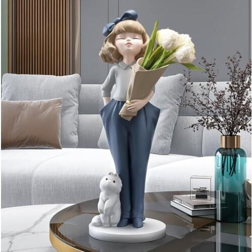 European Storage Tray Girl Hug Flower Pot Resin Ornaments Decoration Home room Sculpture Crafts Club Table Figurines Accessories