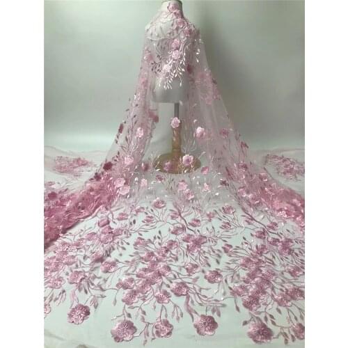 French tulle lace, beautiful flower three-dimensional embroidery, African lace fabric, suitable for ladies' fashion skirts