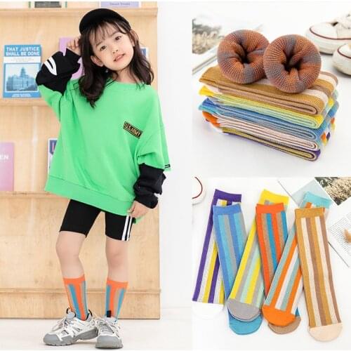 Boys girls Spring high knee Socks Colorful stripes Cotton socks Over knee kids baby Sock Autumn student Mixed color stocking