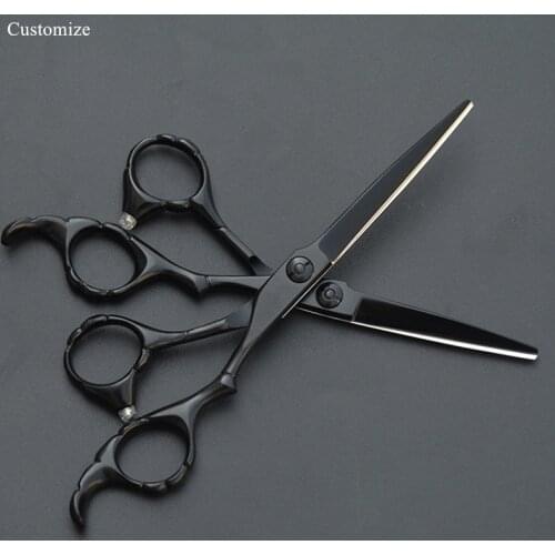 Customize logo japan 440c steel 5.5 6 inch black cut hair scissors cutting barber makas haircut shears hairdressing scissors