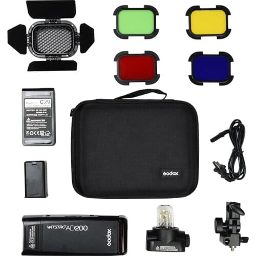 GODOX AD200 TTL 2.4G HSS 1/8000s Pocket Flash Light Double Head 200Ws with 2900mAh Lithium Battery Flashlight Flash + AD-S11