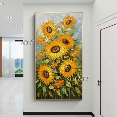 Giant Sunflower Fields Oil Painting On Canvas Lanscaple Pure Hand-painted Pictures Or Photography Pictures Wall Art Unframed