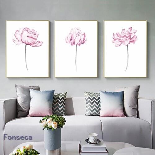 Pink Peony Flower Canvas Painting Scandinavian Style Wall Art Watercolor Poster Modern Decorative Pictures For Living Room