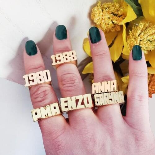 Personalized Hip Hop Name Ring Year 2020 Unisex Rose Gold Plated Custom Number Word Ring Lovely Fashion Gift For Men Women