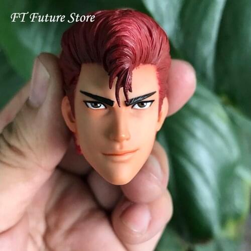 Collectible 1/6 Male Anime Head Sculpt Accessory Hanamichi Sakuragi SLAM DUNK with Red Hard Hair Model for 12'' Action Figure