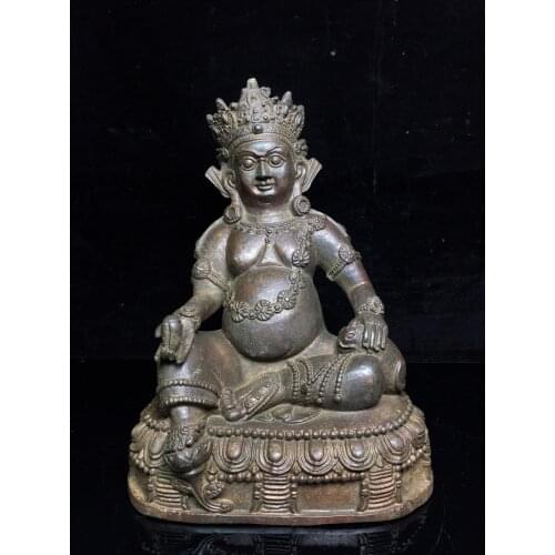 9"Chinese temple collection Old Bronze Cinnabar Lacquer Northern Wei Buddha Huang Caishen Yellow God of Wealth Buddha Statue