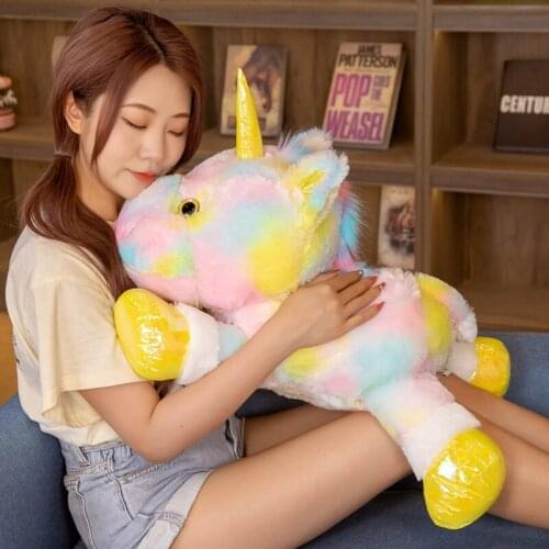 Creative Plush Toys Lying Rainbow Unicorn Doll Comfortable Pillow ChildrenS Gift Kawaii Decompression Peluche For Kids Birthday
