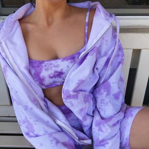 Summer And Autumn New2020 Hot Hooded Jacket Zipper Drawstring Tie-dye Printing Loose Long Sleeves Casual Street Womens Clothing