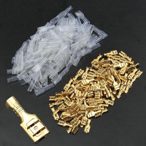 100Pcs 4.8mm Brass Crimp Terminal Female Spade Connector & Insulating Sleeve Crimping Terminal 22-16AWG