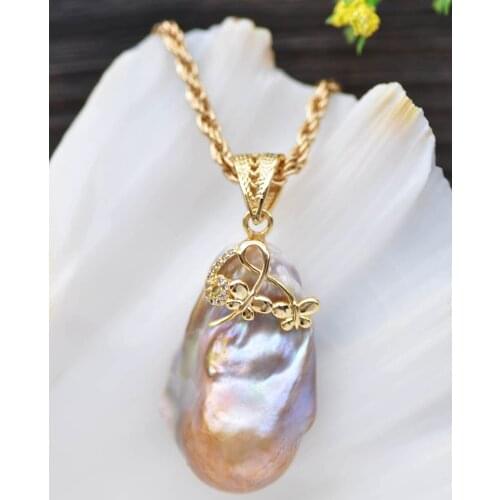 MCT·STAR Z10382 37mm Lavender Baroque Keshi Pearl Four-leaf clover gold-plating CZ Pendan