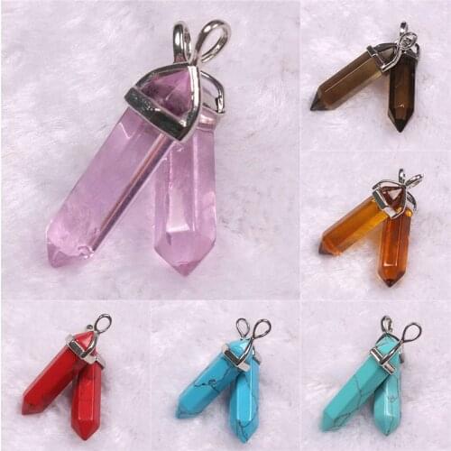 Multicolor Natural Stone Pointed Pendant Hexagonal Necklaces Beads Healing Reiki Chakra For Women Gift
