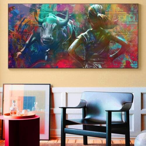 Courage Girl Face Bull Motivational Poster And Prints Watercolour Money Art Picture On Canvas Wall Decor Graffiti Painting