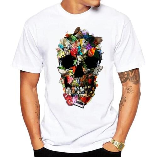 2019 Men T Shirts Fashion Skull with Headphones Design Short Sleeve Casual Tops Hipster Vintage Printed T-Shirt Cool Tee