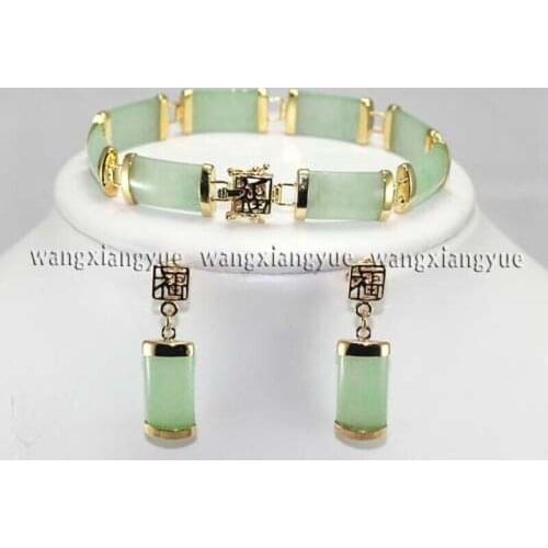 Natural Green Jade Bracelet Earrings Jewelry set AAA Grade jade