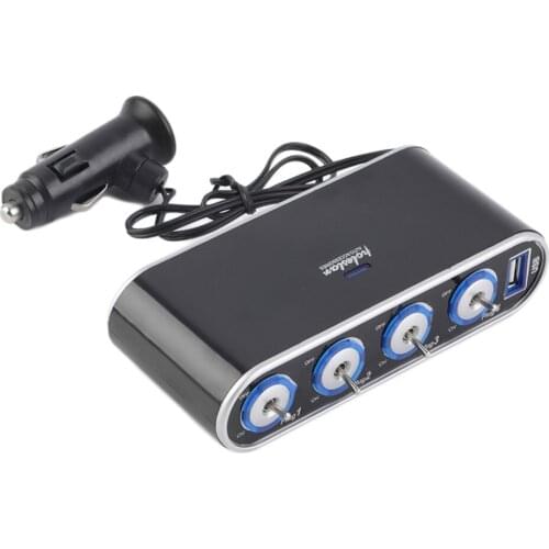 New 4 Way Multi Socket Car Charger Vehicle Auto Car Cigarette Lighter Socket Splitter & Dual USB Ports Plug Adapter 12v 24v
