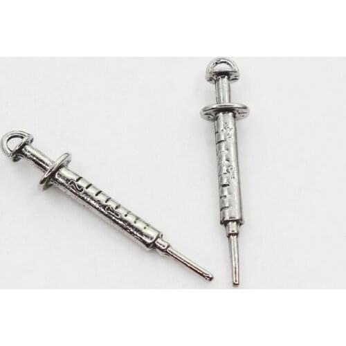 New Injection Syringe 20pcs/lot Medical Clinical Dangle Charms Lobster Clasp DIY Jewelry Accessory Hanging Charms for Bracelets
