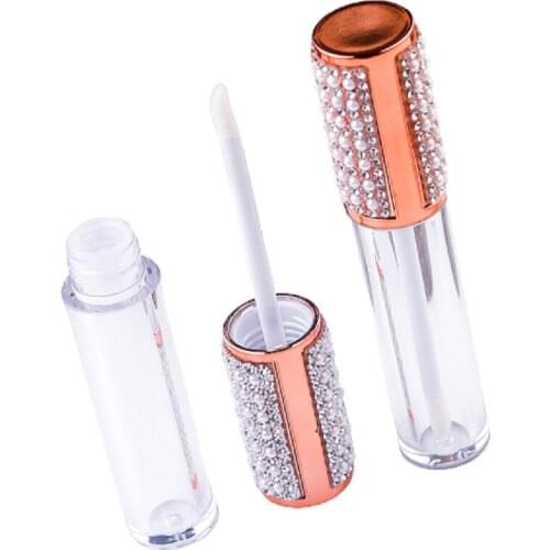 New Empty Lip Gloss Wand Tube Rose Gold Diamond Cap Round Clear Plastic Cosmetic Container Refillable Packaging Bottle 30/50pcs