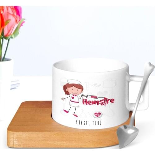 Personalized Professional Nurse Wood Altlıklı Ceramic Cup-2
