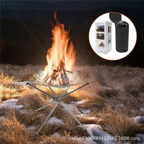 Outdoor Camping Portable Fireplace Stainless Steel Fire Pit Patio Campfire Holder Picnic Barbecue Fishing Bonfire Rack
