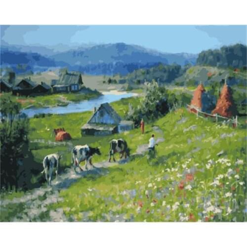 DRAWJOY Framed Landscape DIY Painting By Numbers On Canvas Painting And Calligraphy Wall Art For Home Decor 40x50