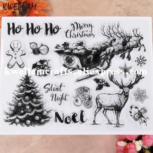 Merry Christmas Tree Santa Noel Deer Snowflake Scrapbook photo cards rubber stamp clear stamp transparent stamp KW9112805