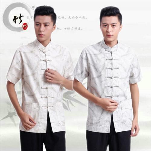 High Quality Short Sleeve Shirt Chinese Traditional Clothing Tang Suit Mandarin Collar Jacket Kung Fu Wing Chun Shirt 16