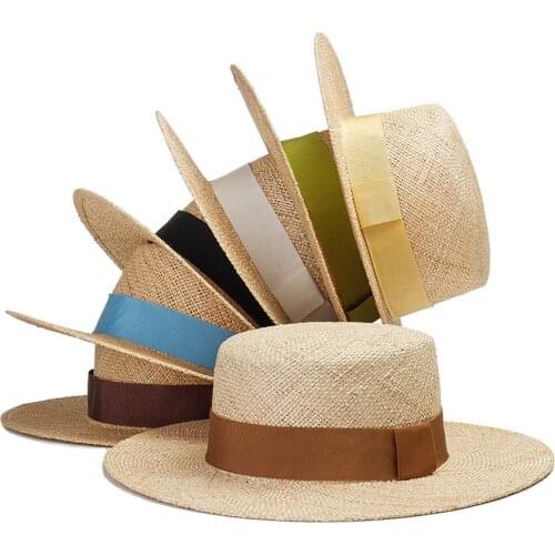 Summer Solid Sun Hat Women Fashion Ribbon Wide Brim Shade Straw Hat Girl Outdoor Seaside Travel Beach Hat Flat Top Panama Hat