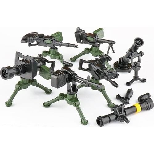 Compatible WW2 Mlitary Machine Gun Building Blocks Army SWAT Team Tank Gatling Weapon MOC Accessories Bricks Toys For Children