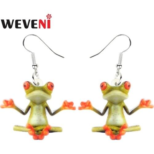 WEVENI Acrylic Cute Meditation Frog Earrings Dangle Drop Cartoon Animal Jewelry For Women Girls Teens Gift Wholesale Statement