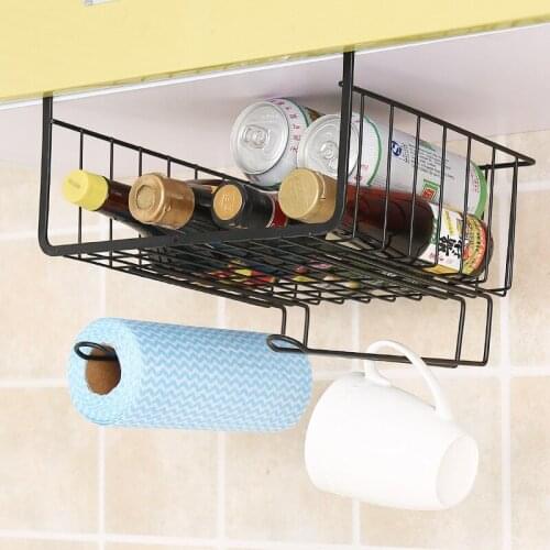 Iron Cabinet Shelf Kitchen Multi-layer Hanging Hook Hanger Storage Rack Non-perforated Wardrobe Storage Basket Holder