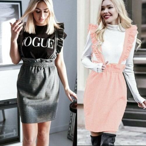Women Brace Pinafore Dungaree Casual Ruffle Skirt Sexy Solid Party Mini Skirt Party Summer Skirts