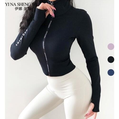 Womens Yoga Long Sleeves Crop tops Sports Jersey Slim Fit Shirt Fitness Yoga Top Winter Workout Jacket Female Gym Jogging Shirt