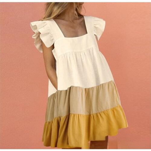 Square Collar Summer 2021 Fashion Butterfly Short Sleeve Women Dress Loose Sweet Large Hem A-line Floral Print Ladies Dresses