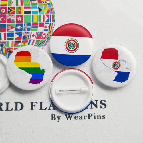 Paraguay Flag Tin Button Pins LGBT Gay Rainbow Pride Button Badges