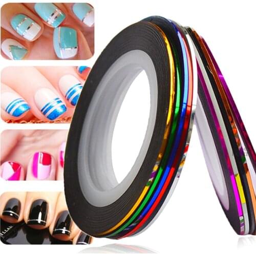 1mm 10pcs/Lot Color Glitter Nail Striping Line Tape Sticker Set Nail Art Decorations DIY Tips For Polish Gel Manicure NC391