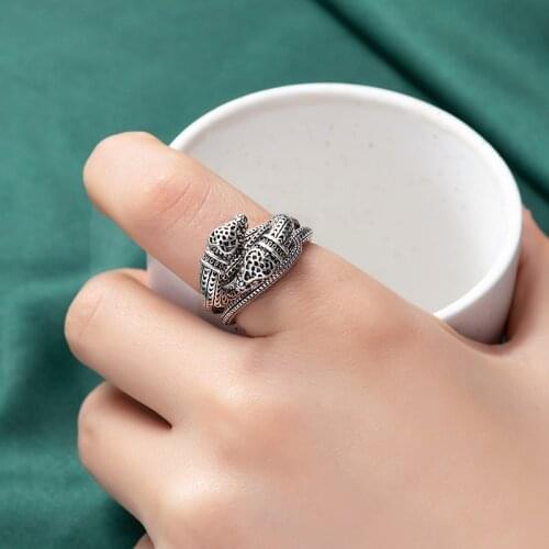 1pc Fashion New Retro King Glasses Double Snake Ring Ring Male Snake Opening Adjustable Ladies Punk Birthday Gift Jewelry