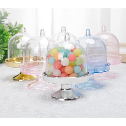 12pcs PVC Candy Box Wedding Decoration Gift Boxes Tray Shape Clear Gold Candy Boxes Party Favor Transparent Cake Box