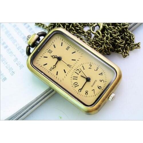 2020 New Arrival Vintage Bronze Quartz Steampunk Pocket Watch Dual Double Time Zone Movement Necklace Chain Relogio De Bolso