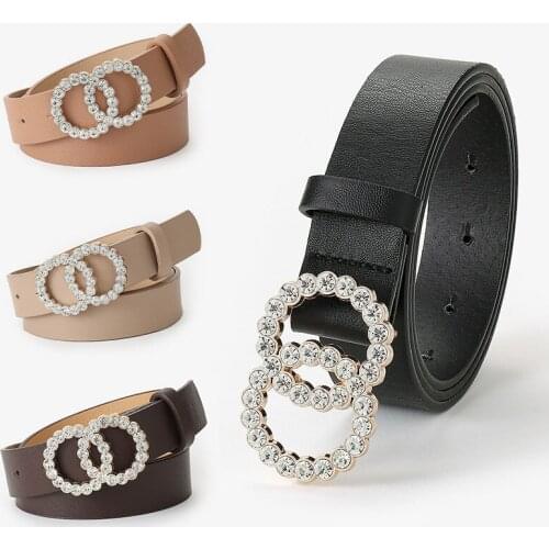 2021 Fashion Diamond Women Belts For Jeans Female Punk Double circle Pin Buckle Waist Strap High Quality Waistband
