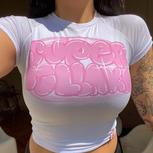 2021 New Fashion Summer Women Short T-shirt Crop Top Short Sleeve Slim Fit Top Letter Print Female Casual T Shirt Tight Tee Top