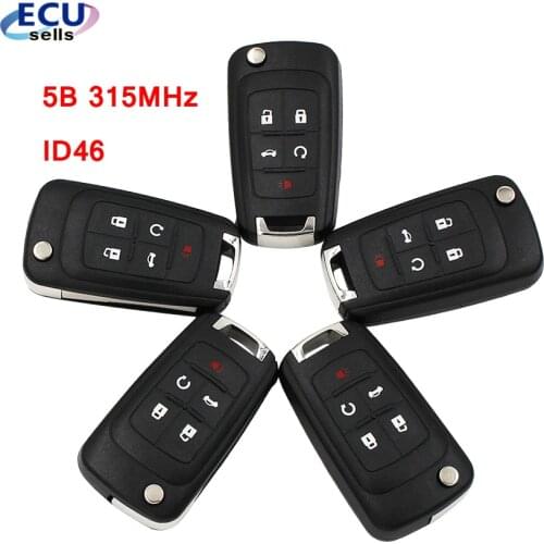 5PCS X 5 Buttons Remote Key Fob 315MHz With ID46 Chip for Chevrolet 2010-2014 Cruze HU100 Blade
