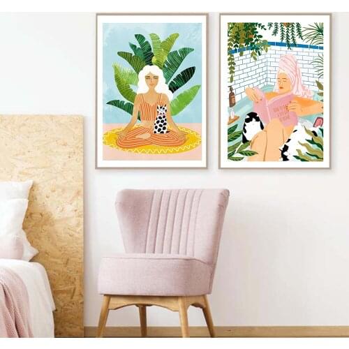 Abstract Painting Colorful Poster and Prints Woman Yoga Bathe Picture Modern Wall Art Paintings for Living Room Home Decor