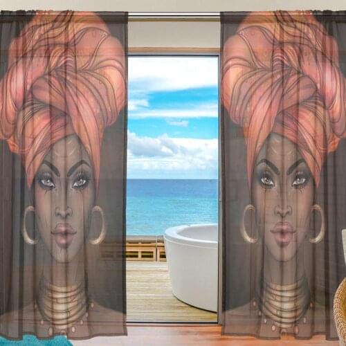 African American Woman Window Sheer Curtains Digital Printed Voile Tulle Curtain Polyester Fiber Drapes for Living Room Bedroom
