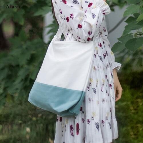 Alasir Color Contrast Canvas Bag Student School Bag for Girl Large Capacity Canvas Shoulder Bag Women Crossbody Bag Cotton Bag