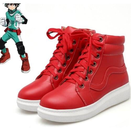 Anime My Hero Academia Izuku Midoriya Cosplay Shoes Midoriya Izuku Deku Shoes Red PU Leater